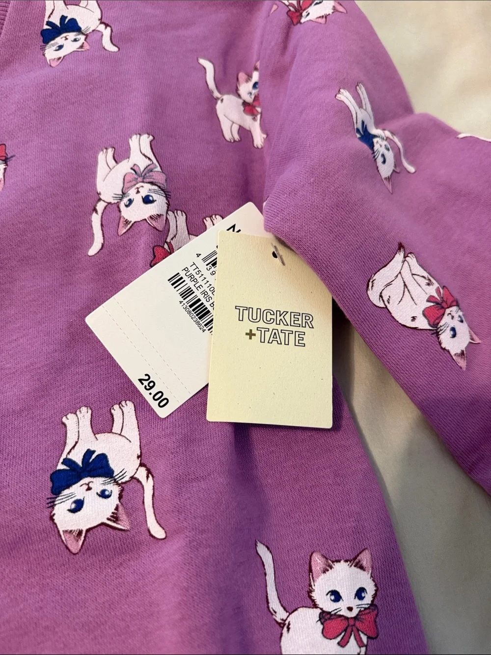 Tucker + Tate Purple Crewneck Sweatshirt with White Kitty Print